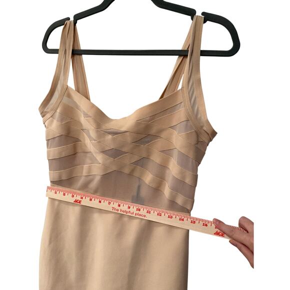 NWT! Fashion Nova L Cassidy Bandage Midi Dress Sheer Bodycon Sexy Nude Cream - Picture 9 of 10